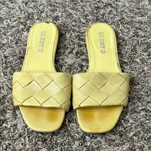 Silent D Anthropologie Ayda Yellow Leather Braided Slide Sandals Sz 37